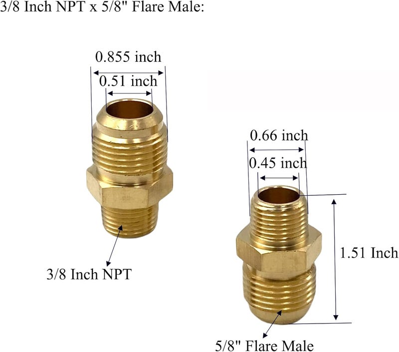 Bumugufu 3 Pcs Brass Flare Tube Fittings, 3/8 Inch NPT x 5/8" Flare Male Half-Union Gas Adapters for LP and Natural Gas and Fuel System - Image 2